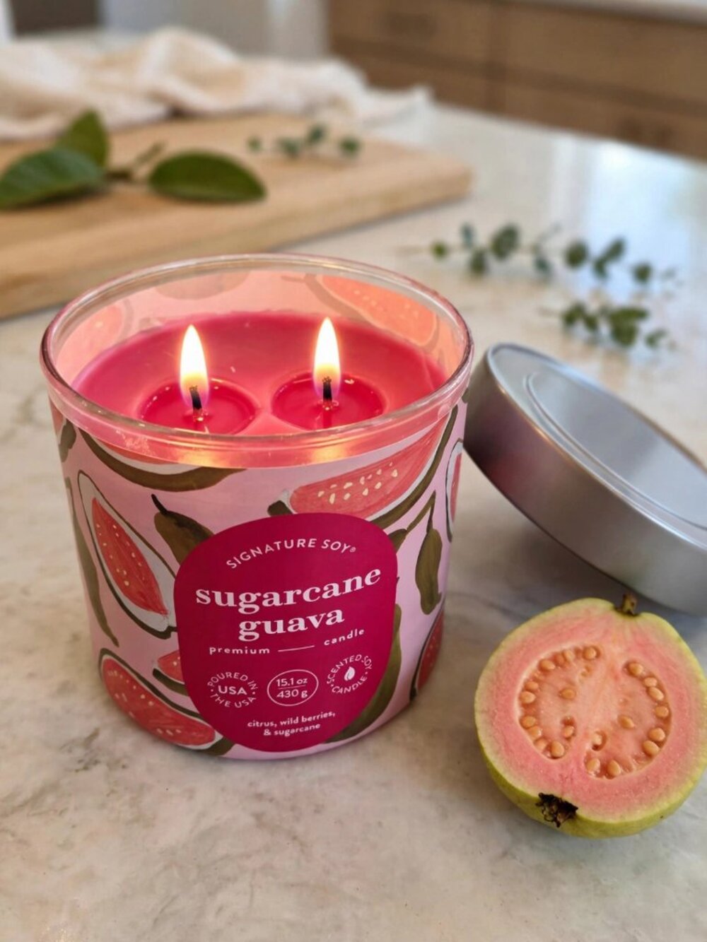 Signature Soy Sugarcane Guava Candle 15.1 oz 2-Wick NEW Citrus Wild Berries